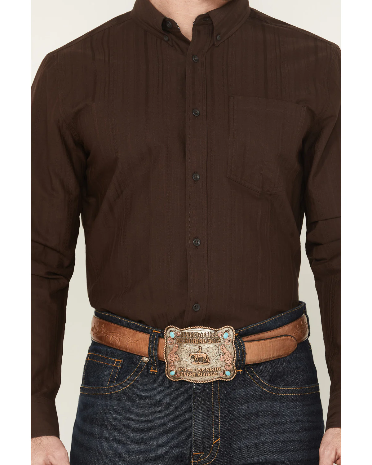 Cody James Men's Old West Tonal Striped Print Long Sleeve Button-Down Western Shirt - Image 3
