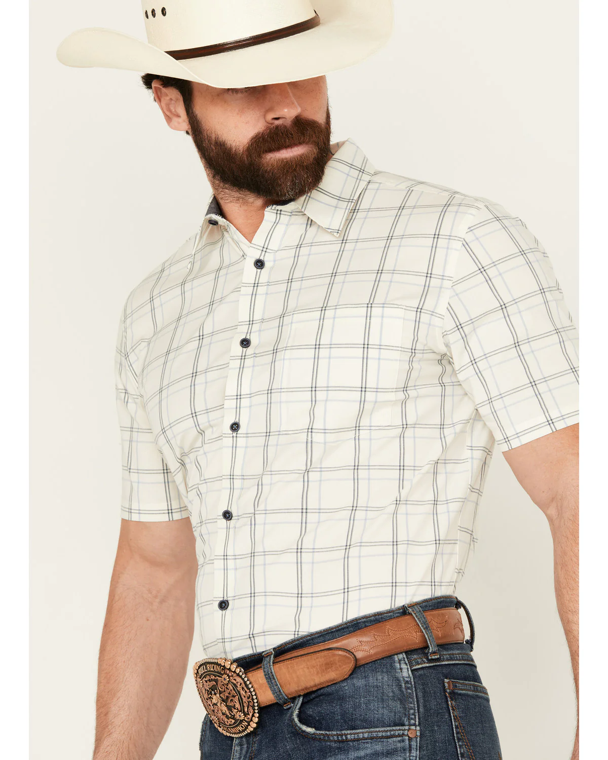 Cody James Men's Open Field Plaid Print Short Sleeve Button-Down Stretch Western Shirt - Image 2