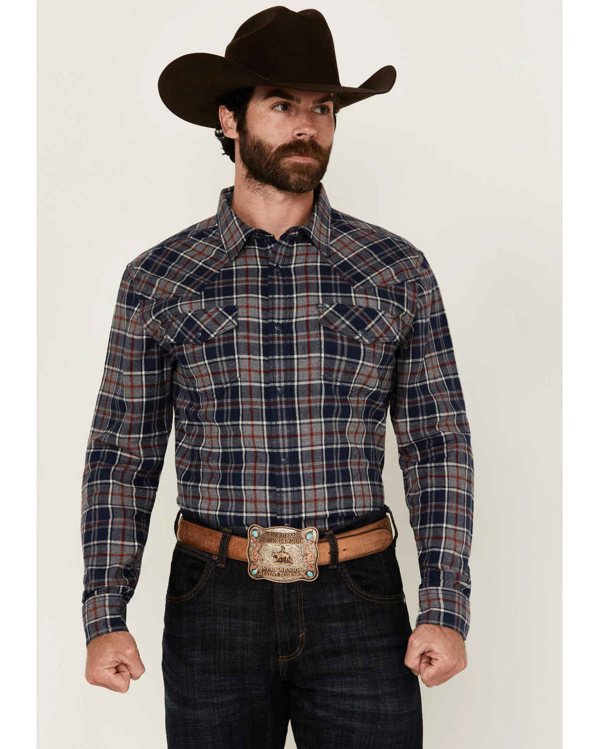 Cody James Men's Poker Plaid Print Long Sleeve Snap Western Shirt