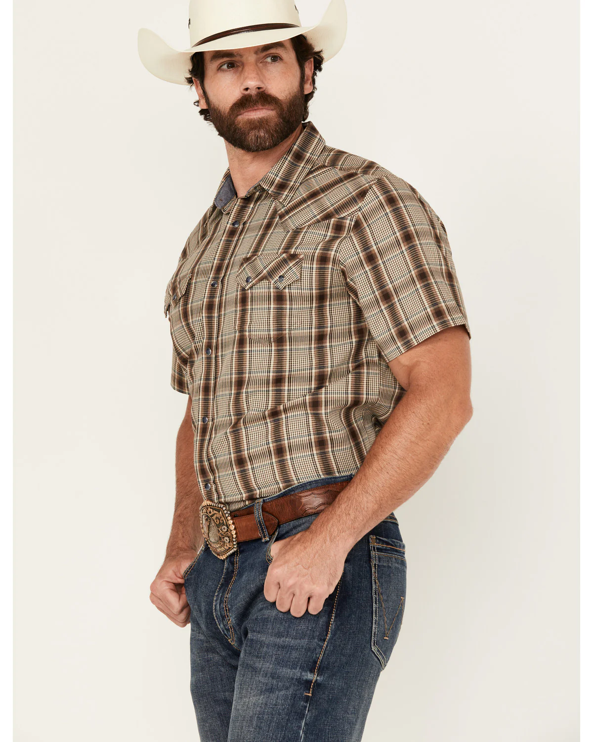 Cody James Men's Poncho Plaid Print Short Sleeve Snap Western Shirt - Image 2