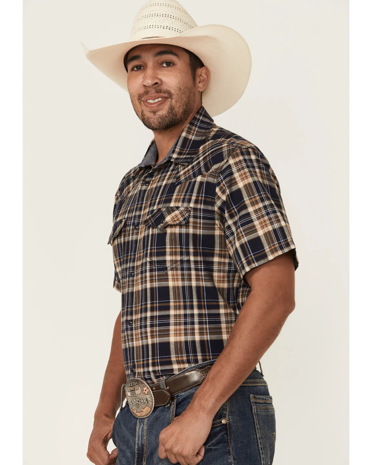 Cody James Men's Rustic Rodeo Plaid Print Short Sleeve Snap Western Shirt - Image 2