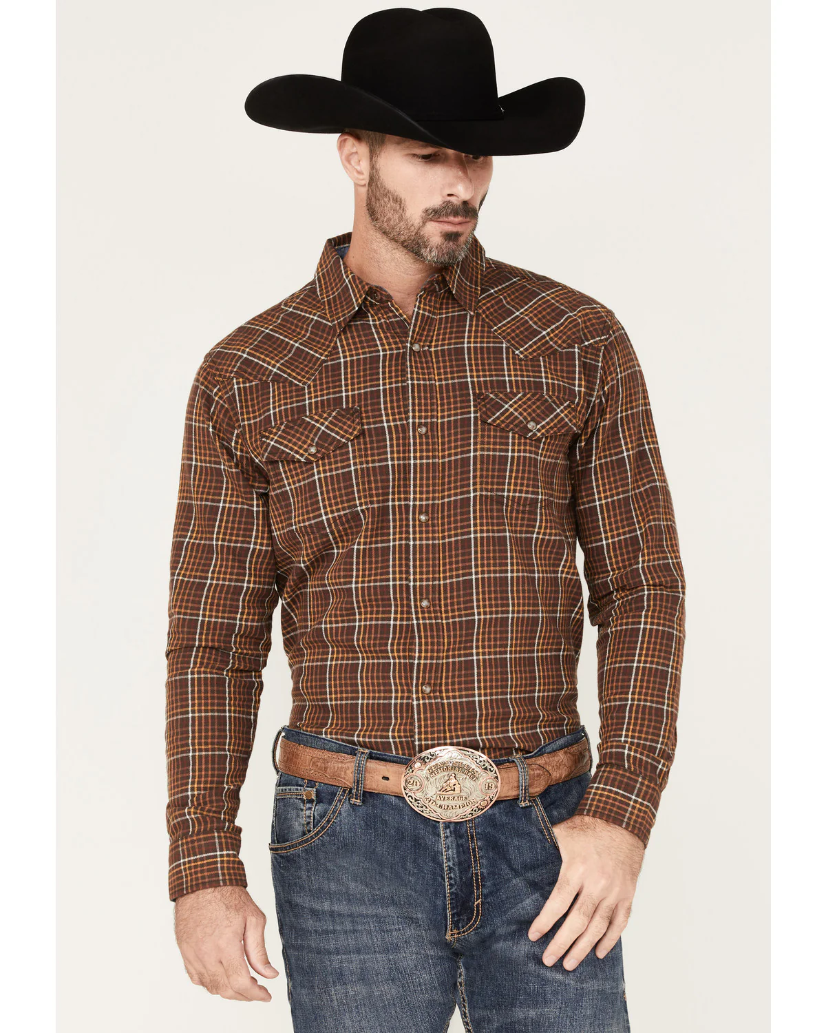 Cody James Men's Rusty Nail Plaid Print Long Sleeve Snap Western Flannel Shirt