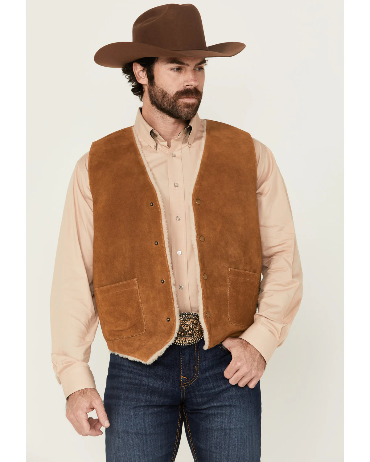 Cody James Men's Sherpa Lined Suede Snap Vest