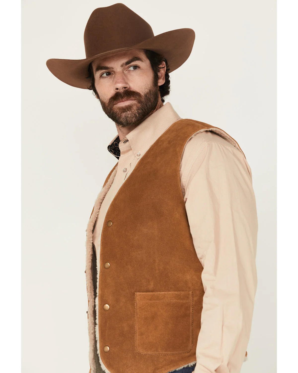 Cody James Men's Sherpa Lined Suede Snap Vest - Image 2