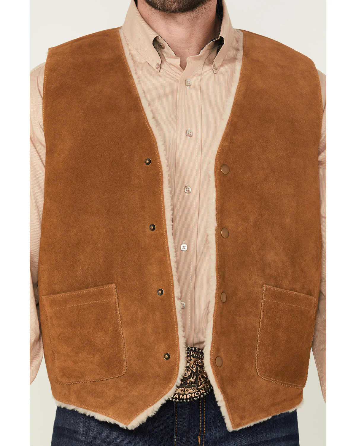 Cody James Men's Sherpa Lined Suede Snap Vest - Image 3