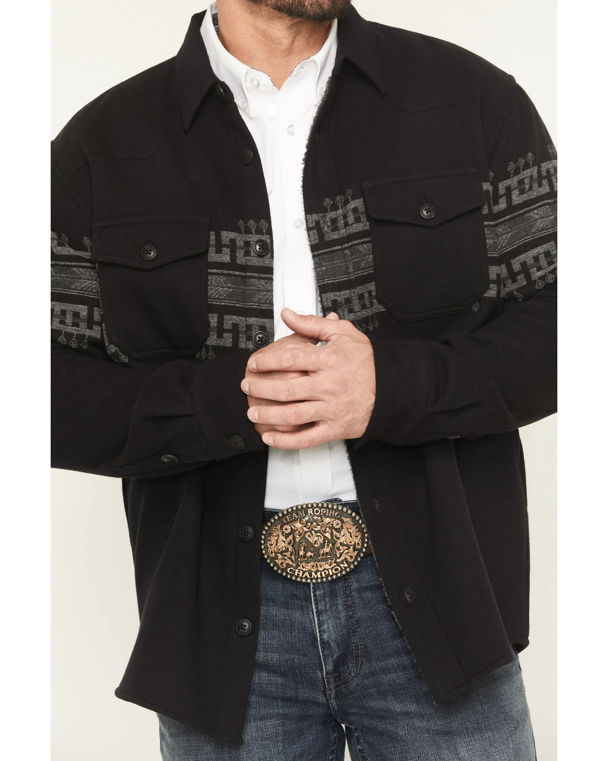 Cody James Men's Southwestern Border Print Sherpa Lined Flannel Shirt Jacket - Image 3
