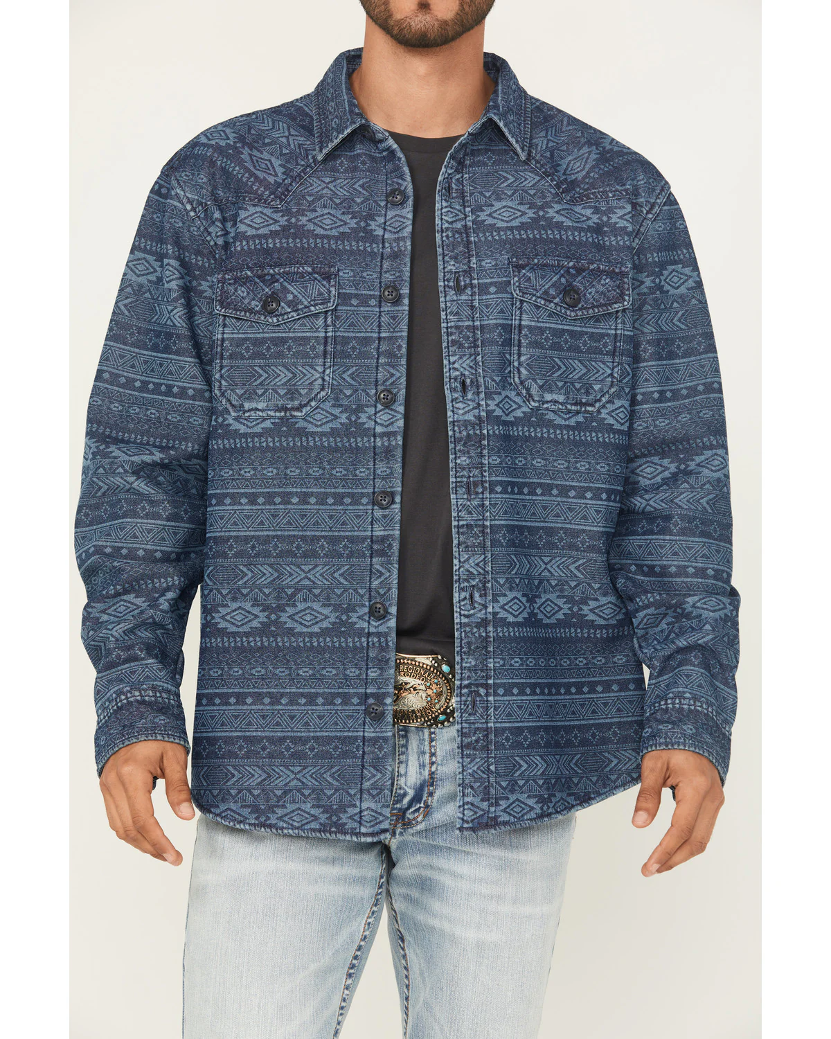 Cody James Men's Tonal Southwestern Print Fleece Lined Shirt Jacket - Image 3