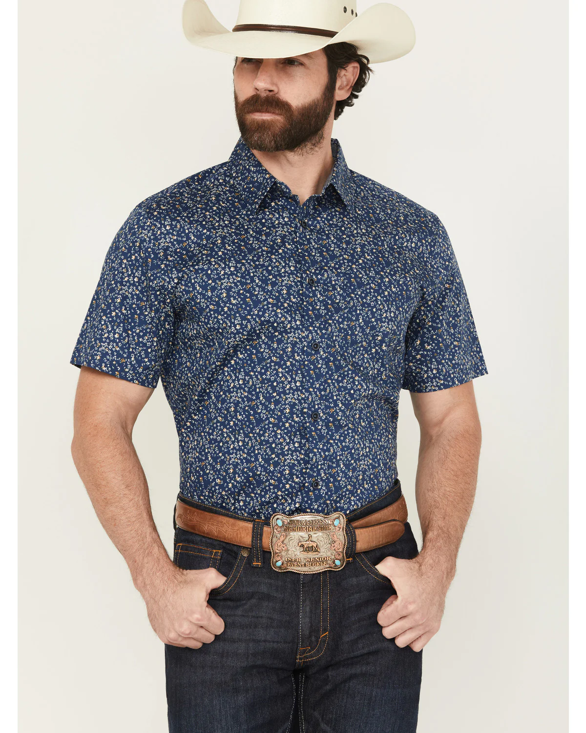 Cody James Men's Vanguard Floral Print Short Sleeve Button-Down Stretch Western Shirt