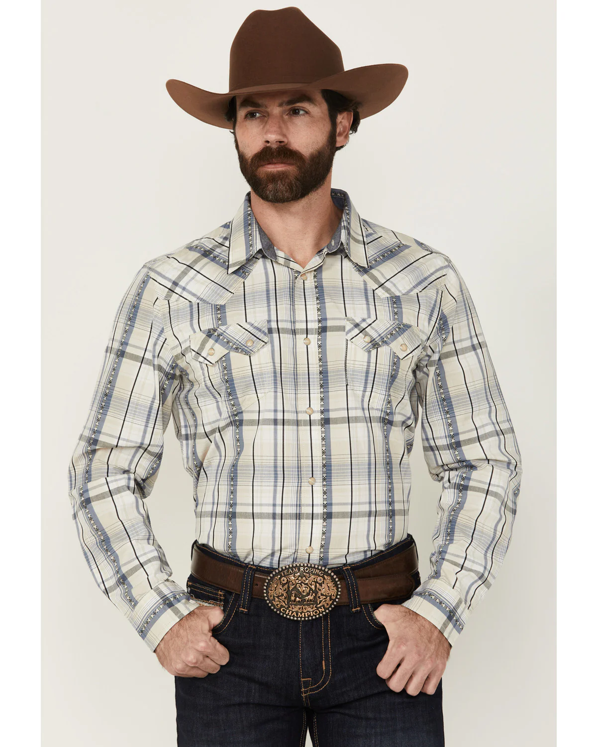 Cody James Men's Western Wind Plaid Print Long Sleeve Snap Western Shirt