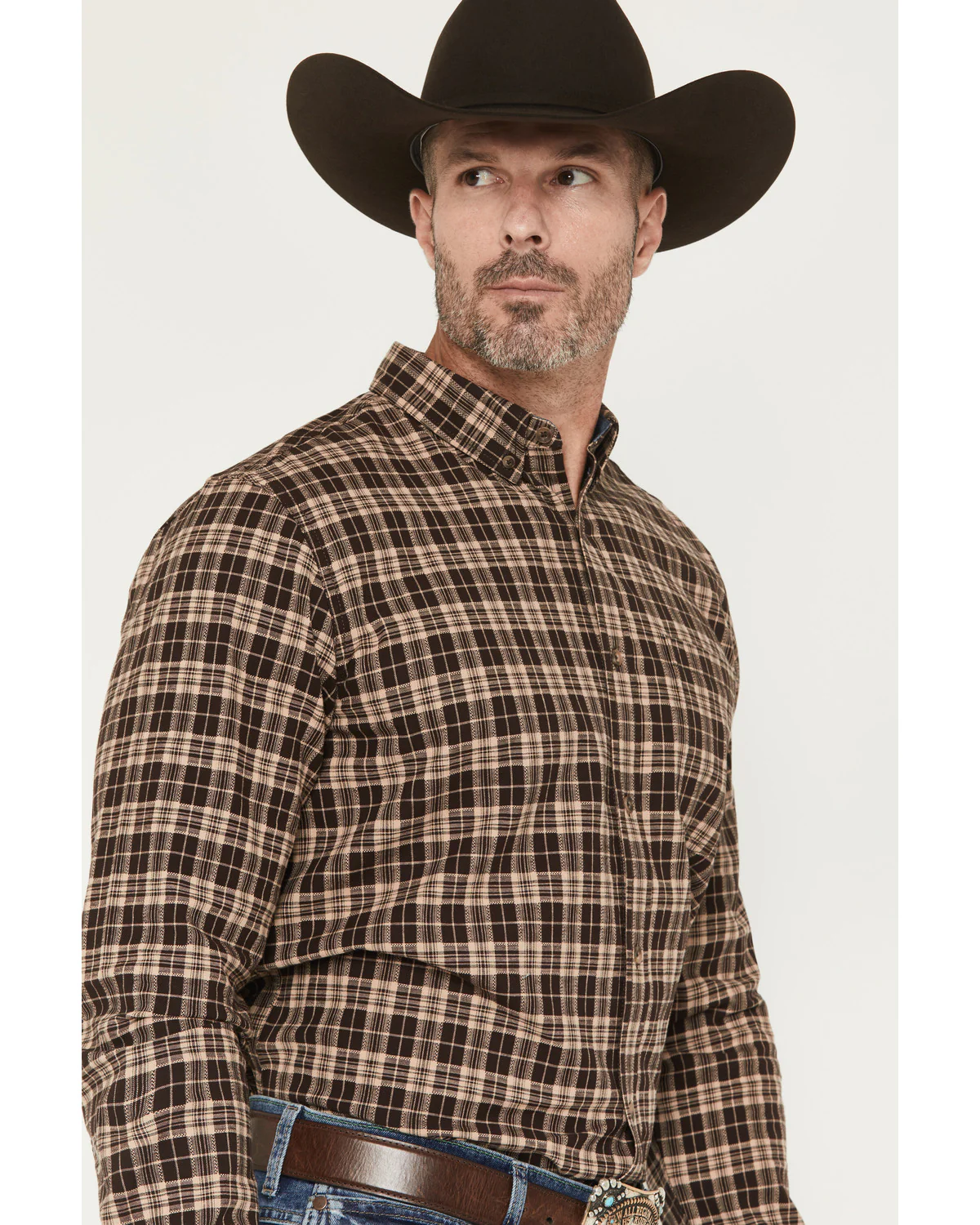 Cody James Men's Whiskey Ranch Plaid Print Long Sleeve Button-Down Stretch Western Shirt - Image 2
