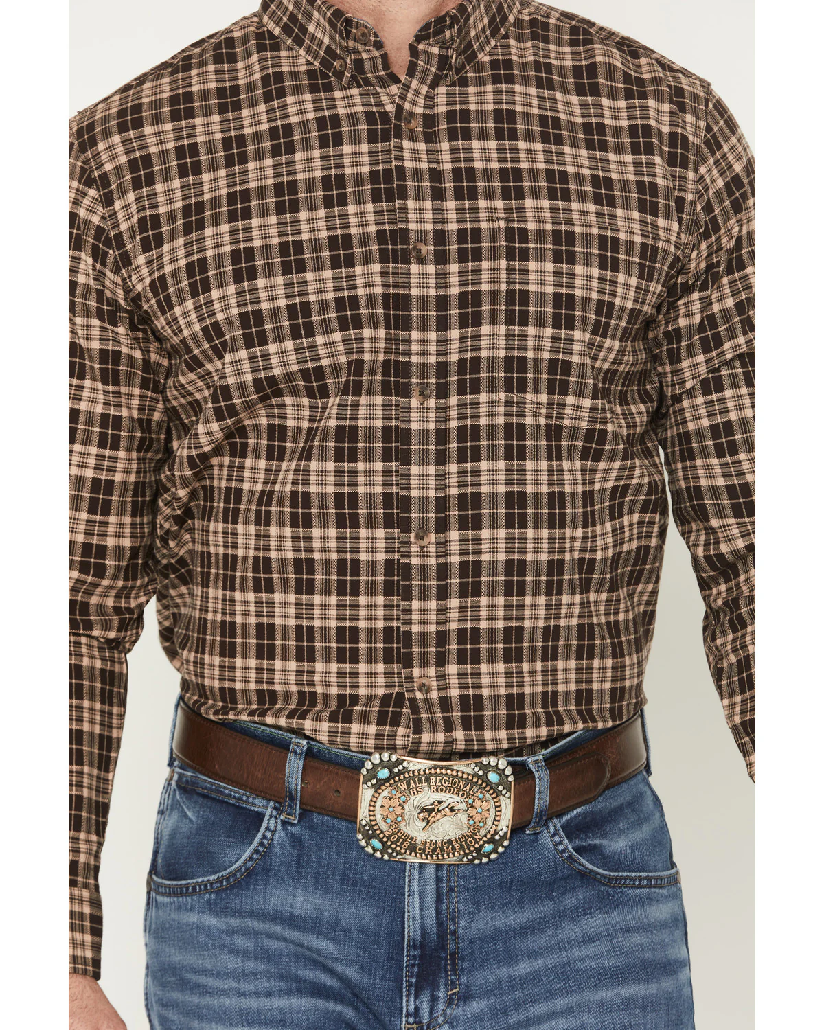Cody James Men's Whiskey Ranch Plaid Print Long Sleeve Button-Down Stretch Western Shirt - Image 3