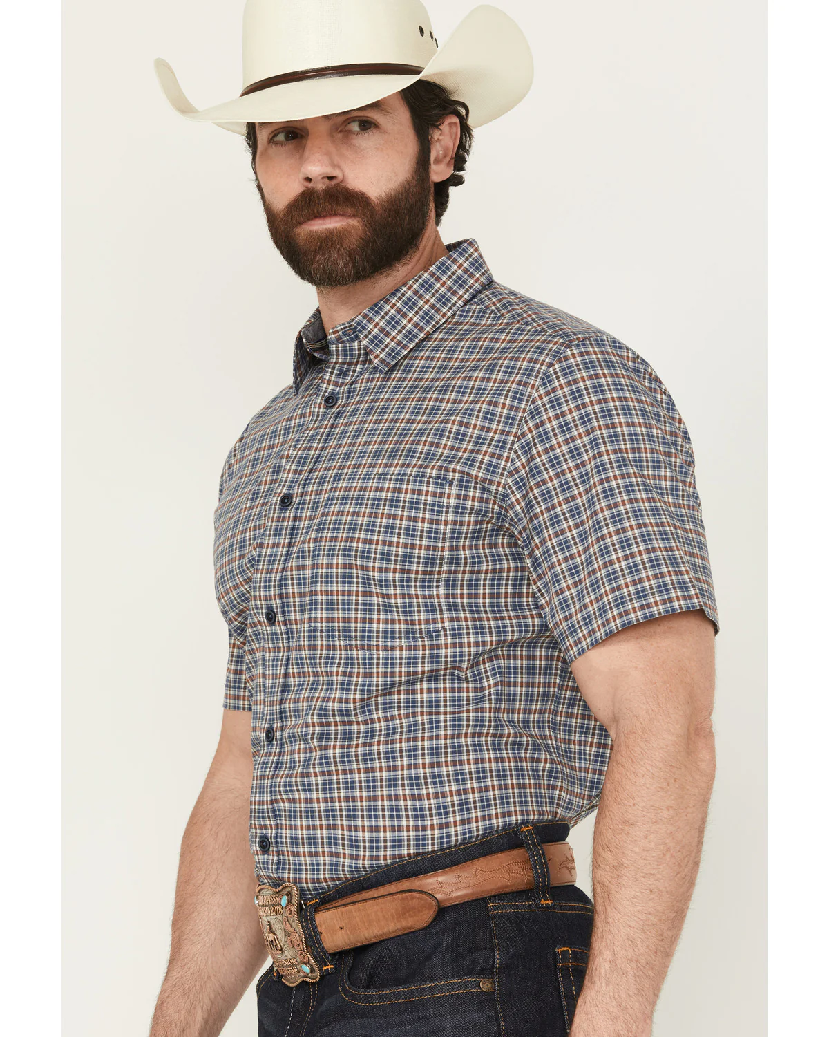 Cody James Men's Wildlife Plaid Print Short Sleeve Button-Down Stretch Western Shirt - Image 2