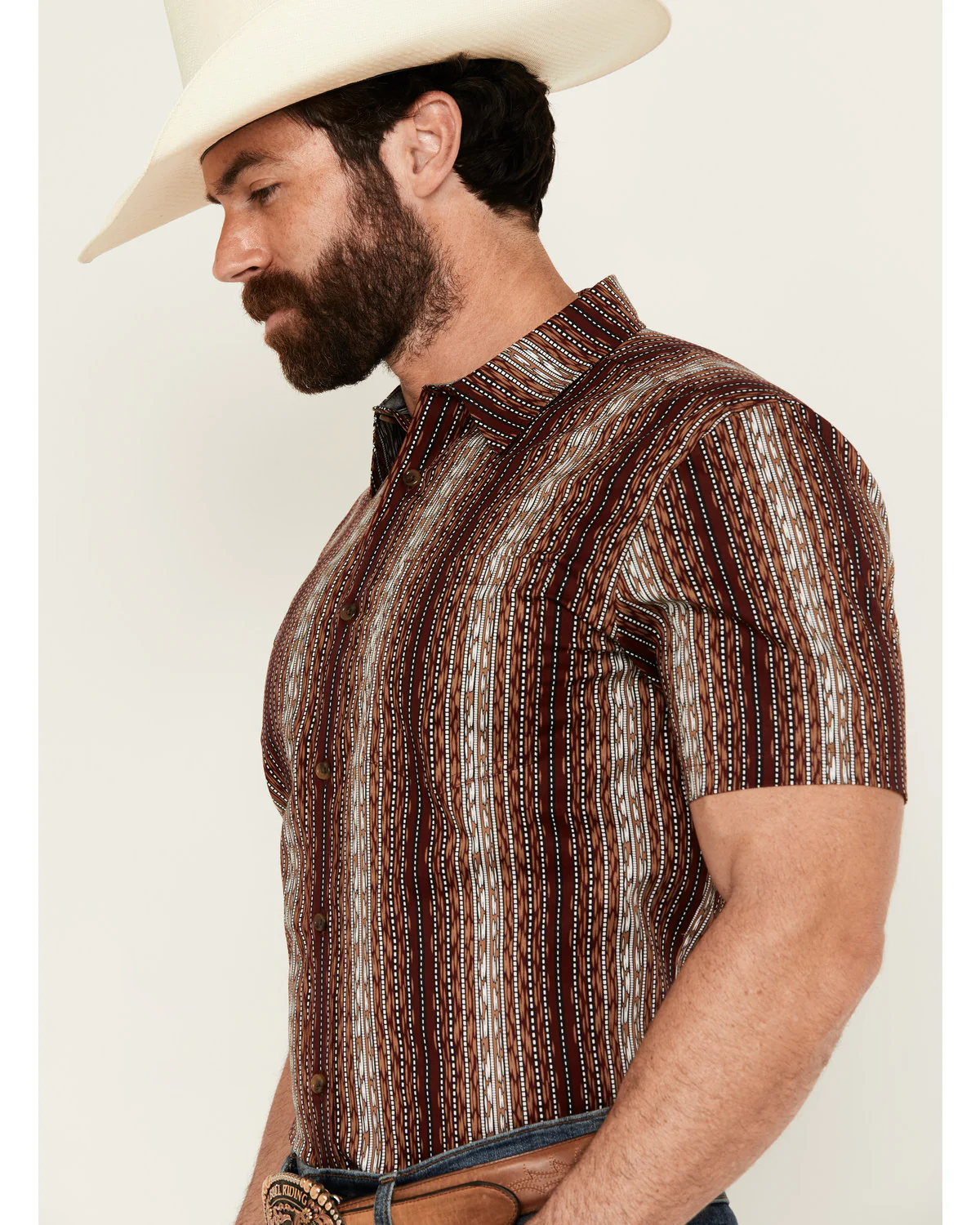 Cody James Men's Wood Cut Southwestern Striped Short Sleeve Button-Down Stretch Western Shirt - Image 2